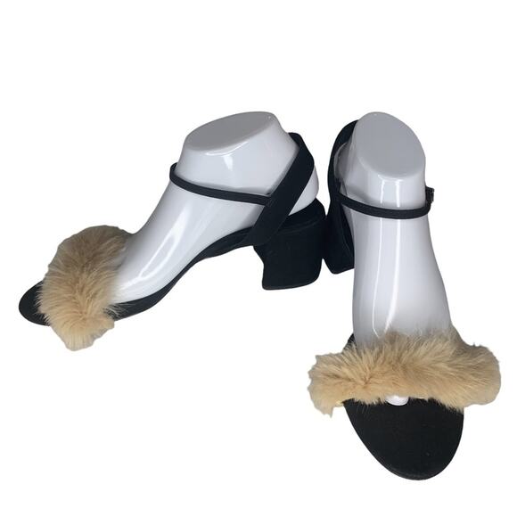 Zara faux fur vamp sandals size 10 (41) block heel 2.75" tall black and … - Picture 13 of 16